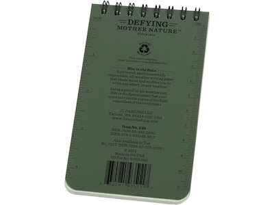 Rite in The Rain-JL Darling Pocket Notebook, 3" x 5", 50 Sheets, Green (935)