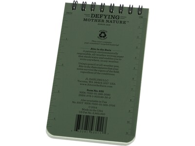 Rite in The Rain-JL Darling Pocket Notebook, 3" x 5", 50 Sheets, Green (935)