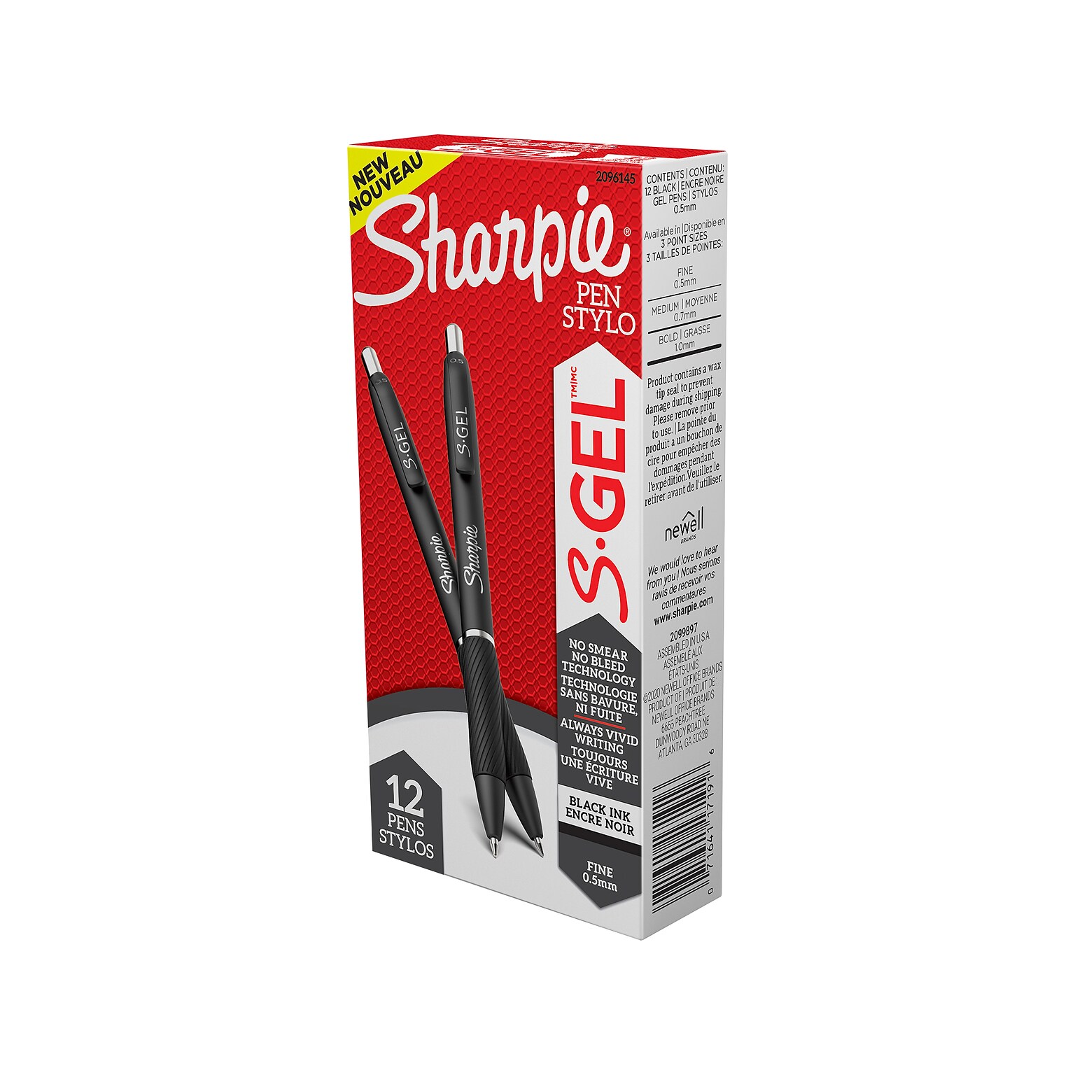 Sharpie S-Gel Retractable Gel Pen, Fine Point, Black Ink, Dozen (2096145)