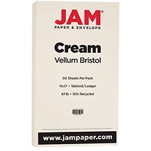 JAM Paper Vellum Bristol 67 lb. Cardstock Paper, 11 x 17, Crème Ivory, 50 Sheets/Pack (16932833)