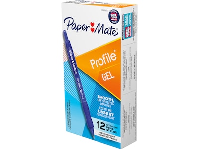 Paper Mate Profile Retractable Gel Pen, Medium Point, Blue Ink, Dozen (2095472)