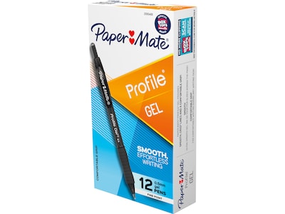 Paper Mate Profile Retractable Gel Pen, Fine Point, Black Ink, Dozen (2095468)