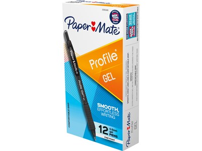 Paper Mate Profile Retractable Gel Pen, Fine Point, Black Ink, Dozen (2095468)