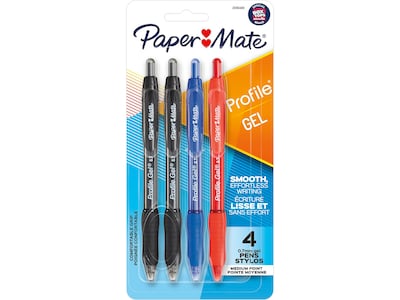Paper Mate Profile Retractable Gel Pen, Medium Point, Assorted Ink, 4/Pack (2095469)