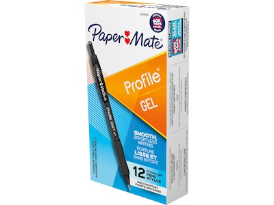 Paper Mate Profile Retractable Gel Pen, Medium Point, Black Ink, Dozen (2095476)