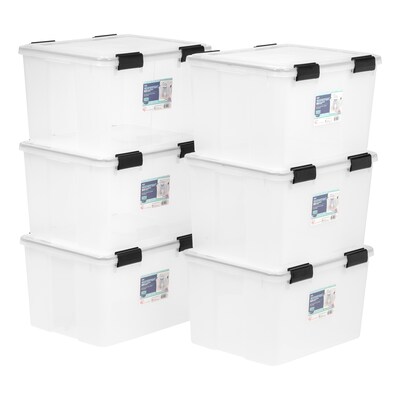 IRIS WEATHERTIGHT Storage Box, 46 Qt., Latch Lid Storage Tote, Clear, 6 Pack (110465)