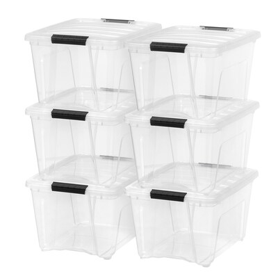 IRIS Stack & Pull 32 Qt., Latch Lid Storage Tote, Clear, 6 Pack (588244)