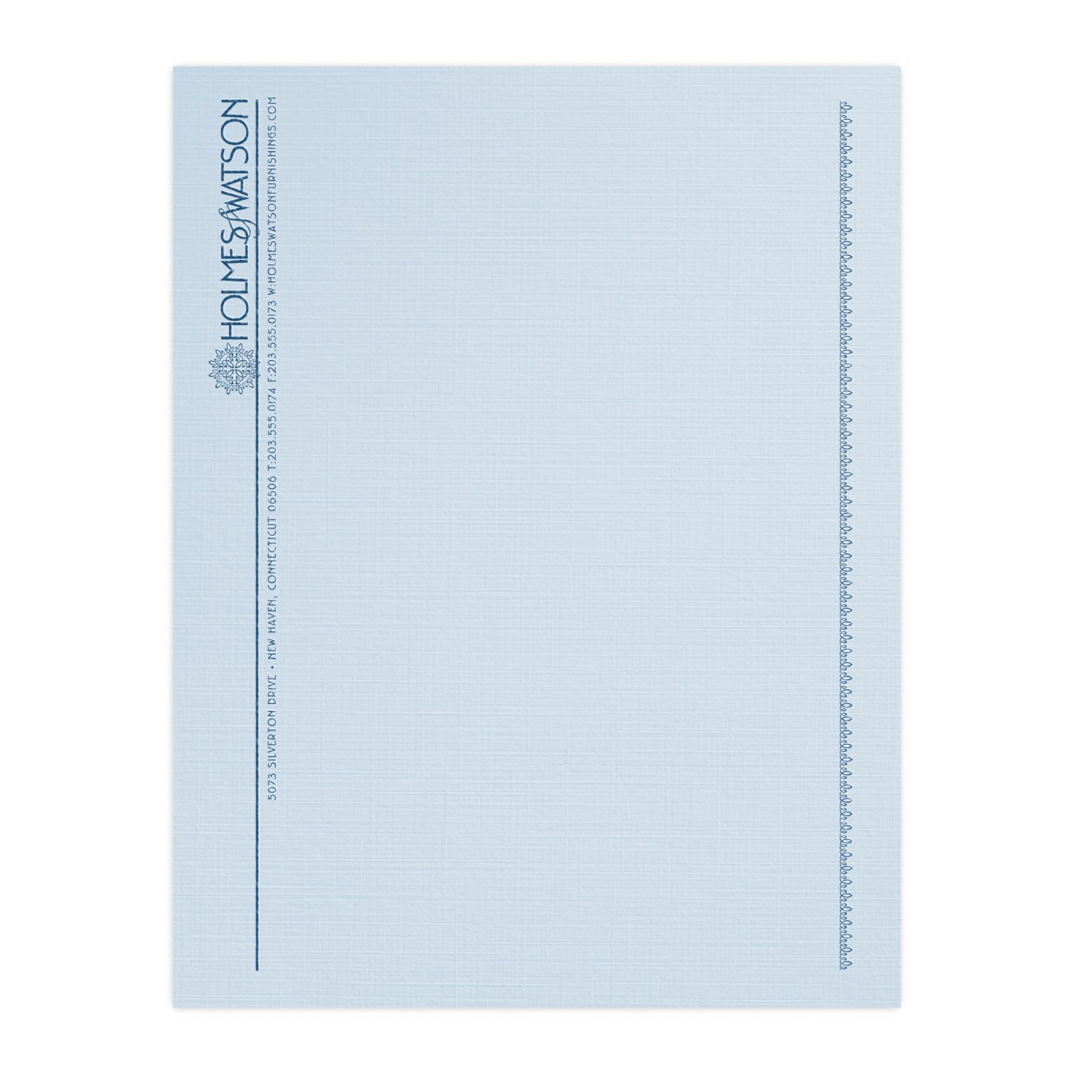 Custom 1 & 2 Color Letterhead, 8.5 x 11, CLASSIC® Linen Haviland Blue 24# Stock, 1 Custom Ink, Raised Print