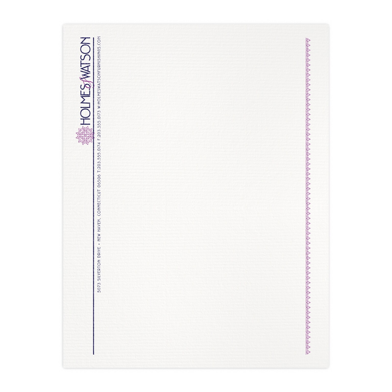Custom 1 & 2 Color Letterhead, 8.5 x 11, CLASSIC® Laid Solar White 24# Stock, 2 Custom Inks, Raised Print