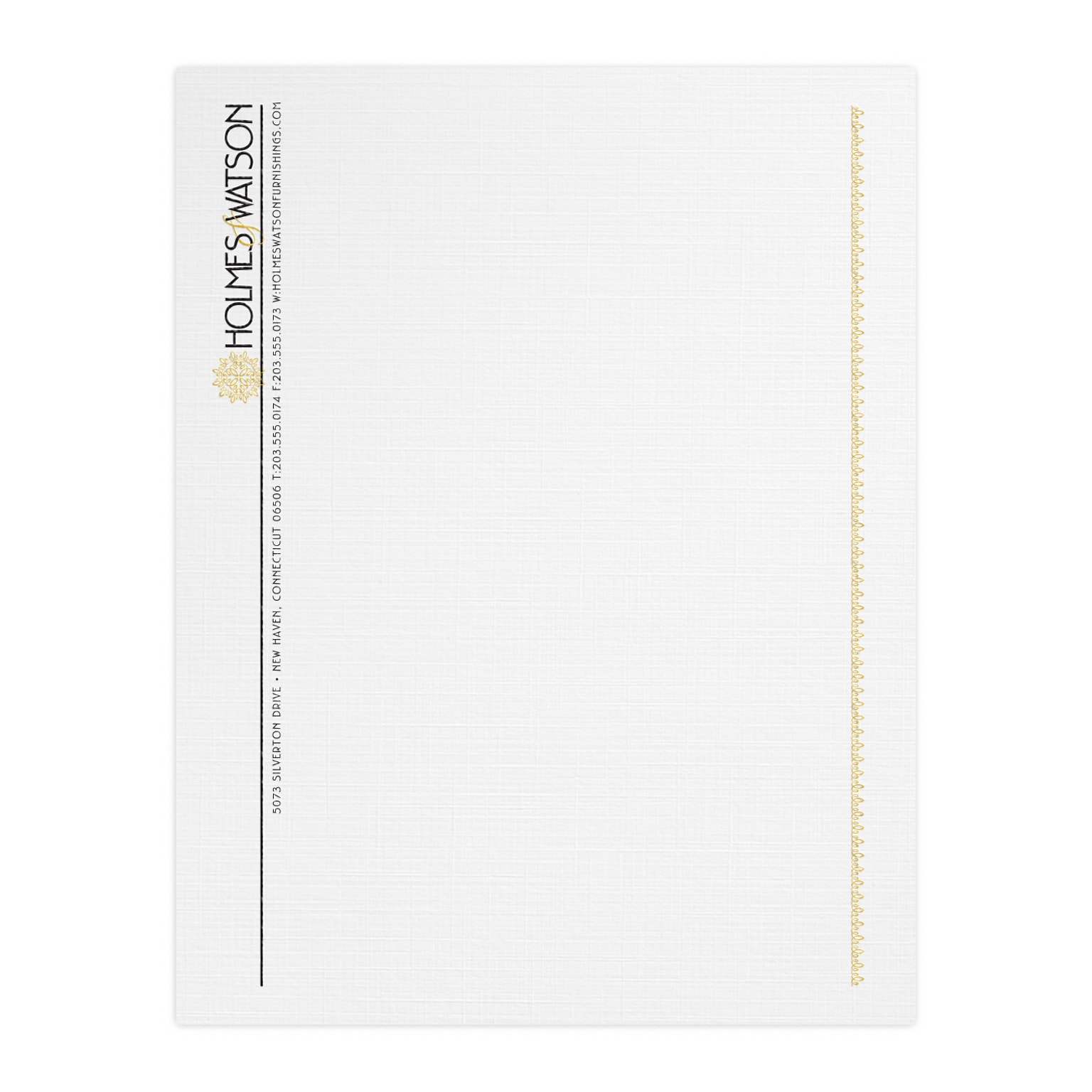 Custom 1 & 2 Color Letterhead, 8.5 x 11, CLASSIC® Linen Solar White 24# Stock, 1 Standard and 1 Custom Inks, Raised Print