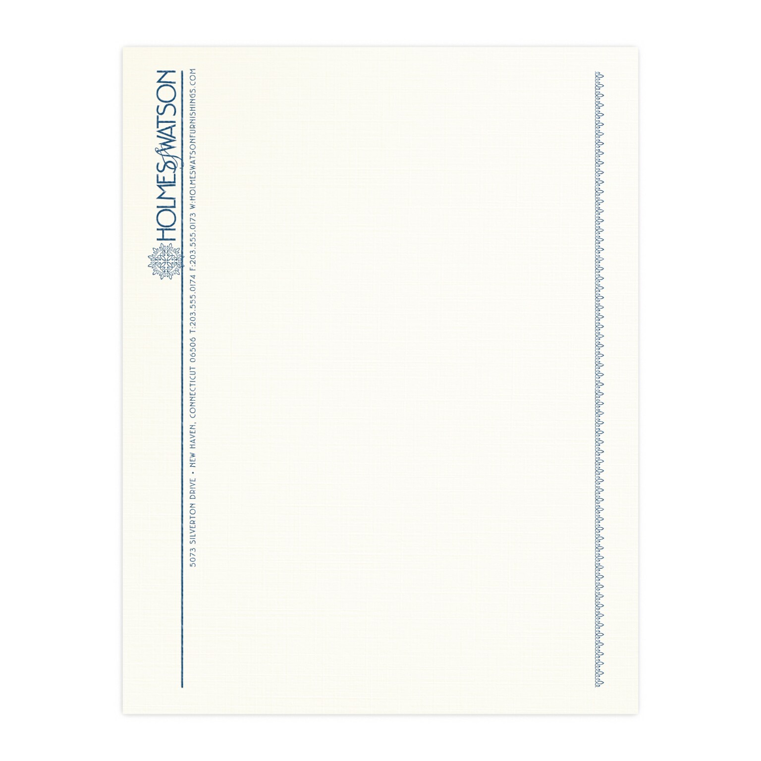 Custom 1 & 2 Color Letterhead, 8.5 x 11, CLASSIC® Linen Natural White 24# Stock, 1 Custom Ink, Raised Print