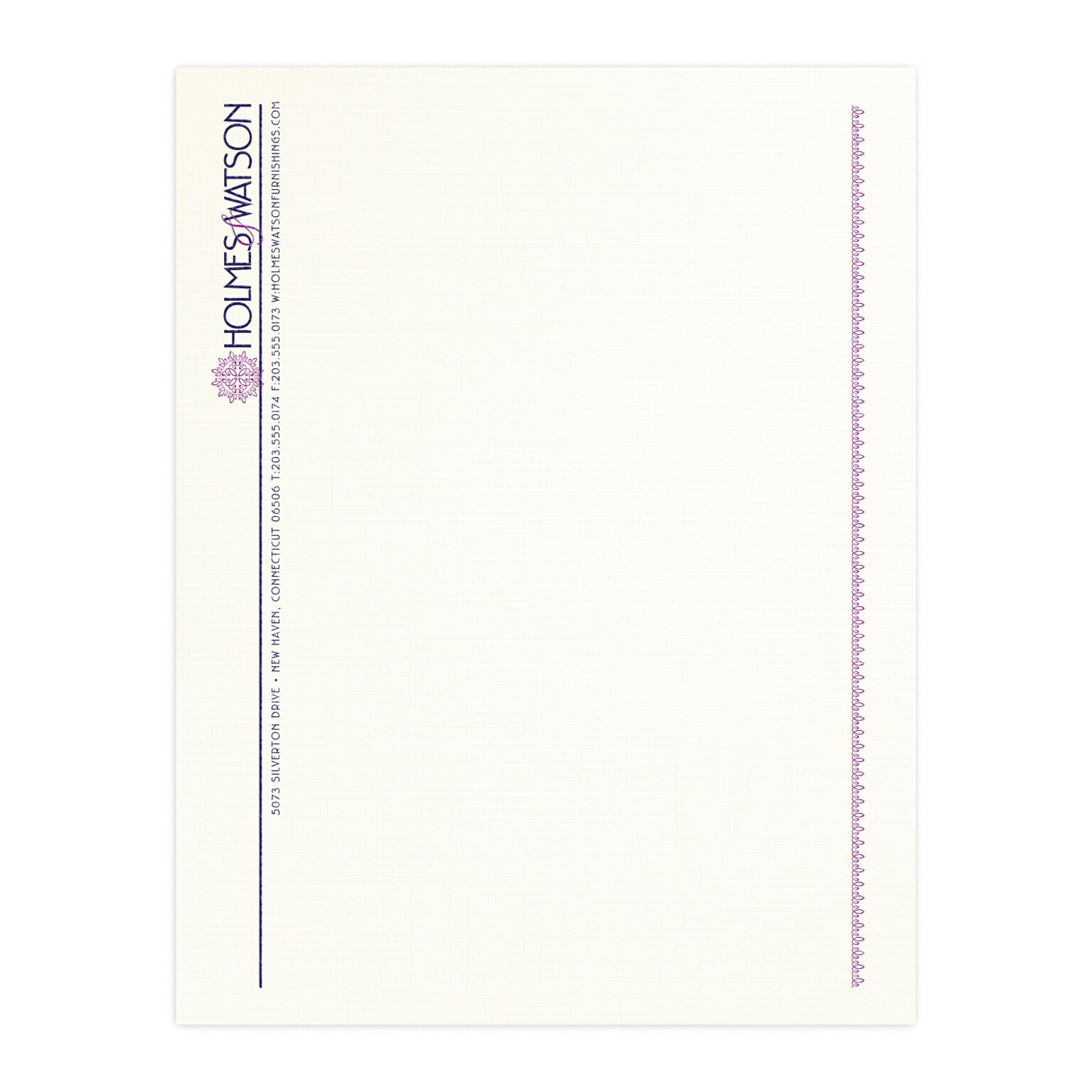 Custom 1 & 2 Color Letterhead, 8.5 x 11, CLASSIC® Linen Natural White 24# Stock, 2 Custom Inks, Raised Print