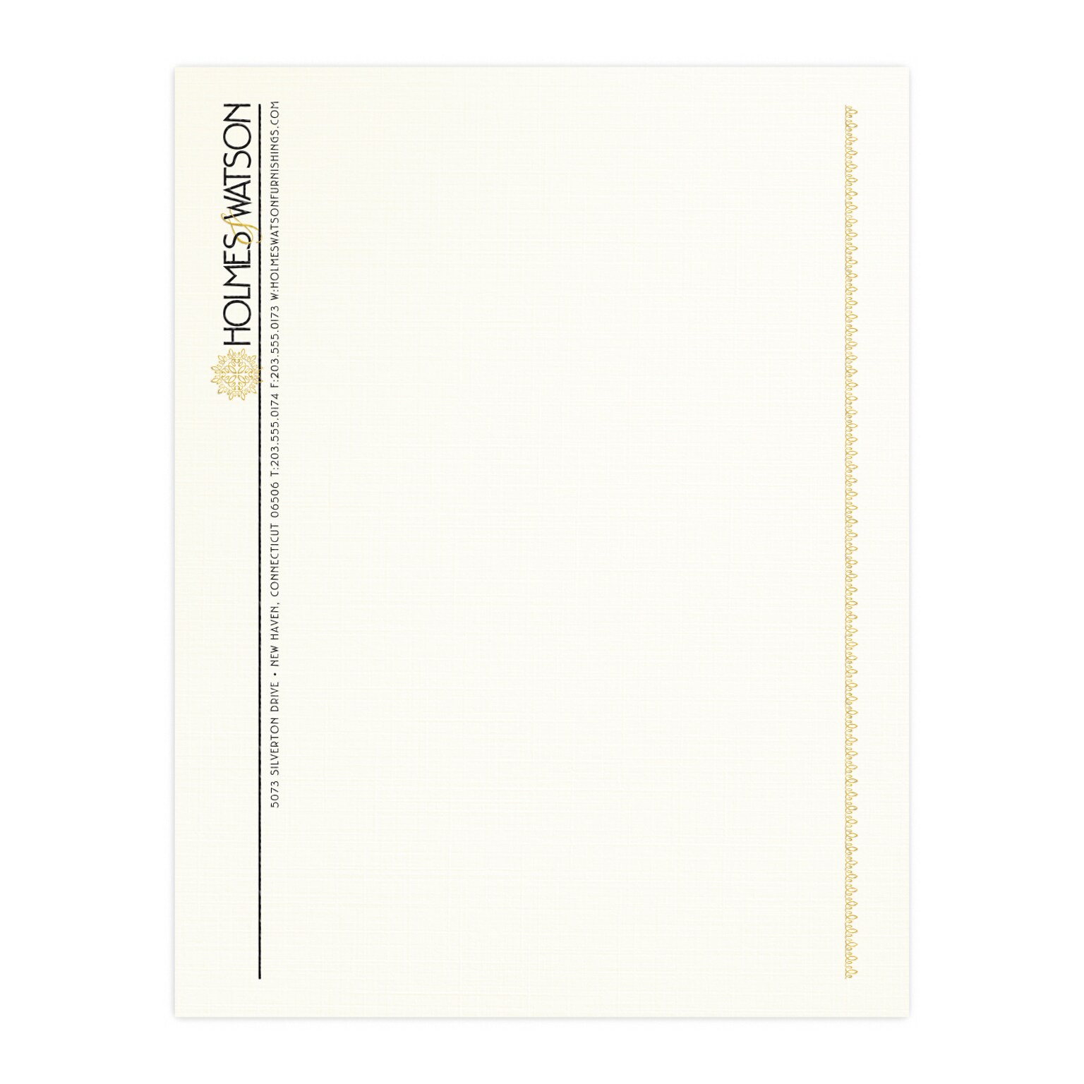 Custom 1 & 2 Color Letterhead, 8.5 x 11, CLASSIC® Linen Natural White 24# Stock, 1 Standard and 1 Custom Inks, Raised Print