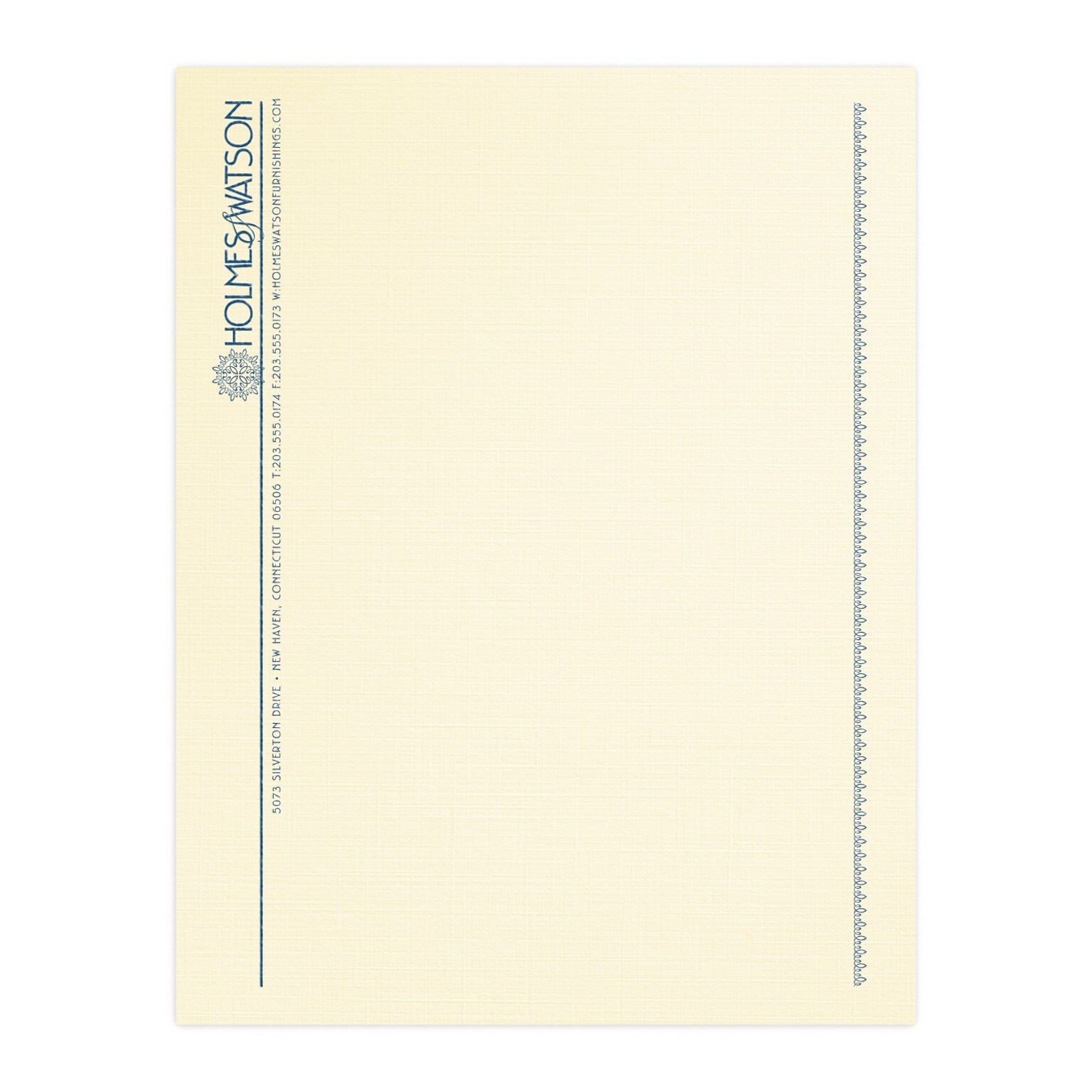 Custom 1 & 2 Color Letterhead, 8.5 x 11, CLASSIC® Linen Baronial Ivory 24# Stock, 1 Custom Ink, Raised Print