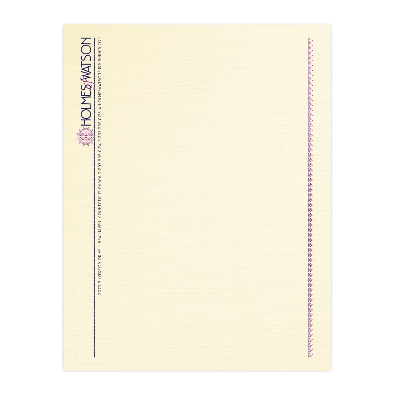 Custom 1 & 2 Color Letterhead, 8.5 x 11, CLASSIC® Linen Baronial Ivory 24# Stock, 2 Custom Inks, Raised Print