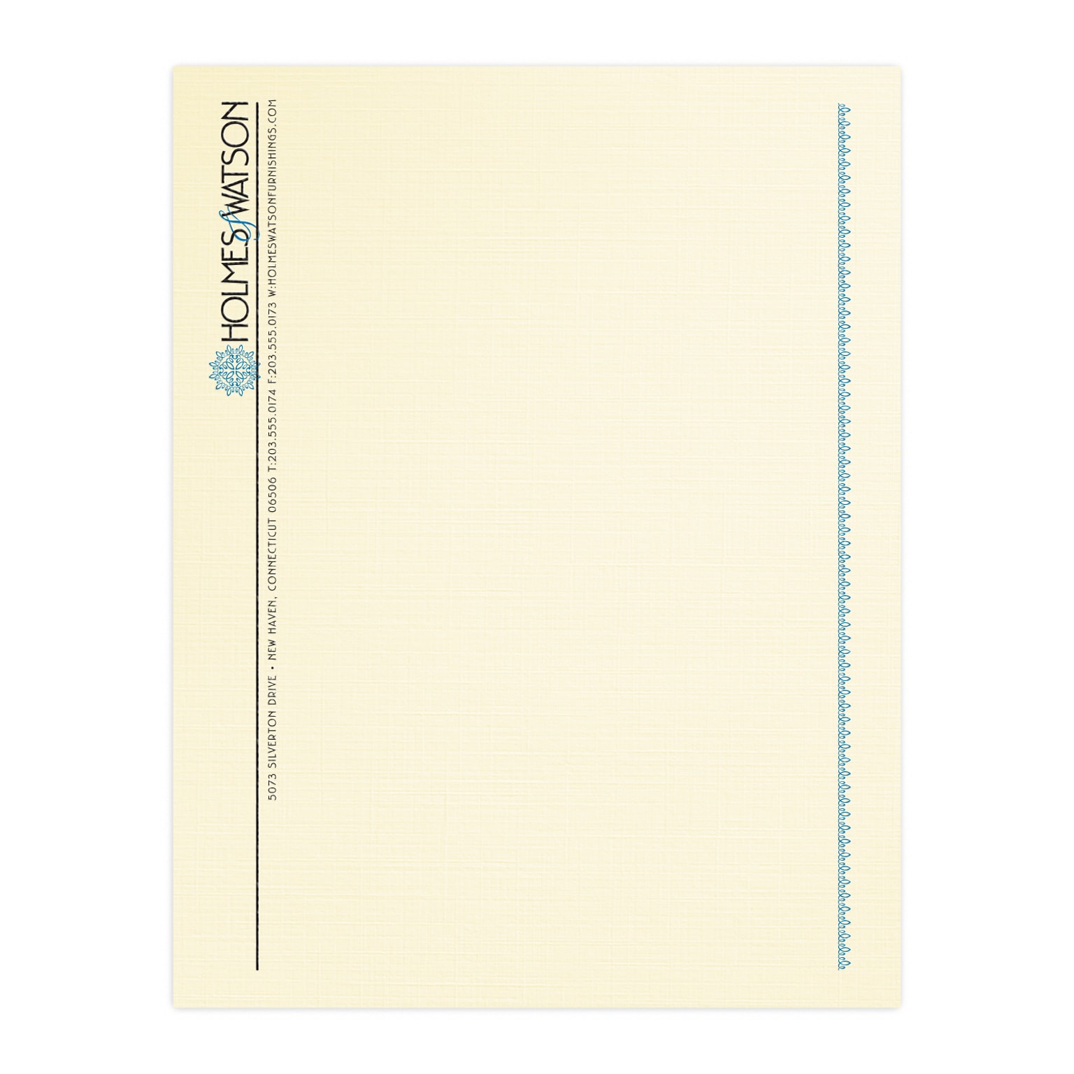 Custom 1 & 2 Color Letterhead, 8.5 x 11, CLASSIC® Linen Baronial Ivory 24# Stock, 2 Standard Inks, Raised Print