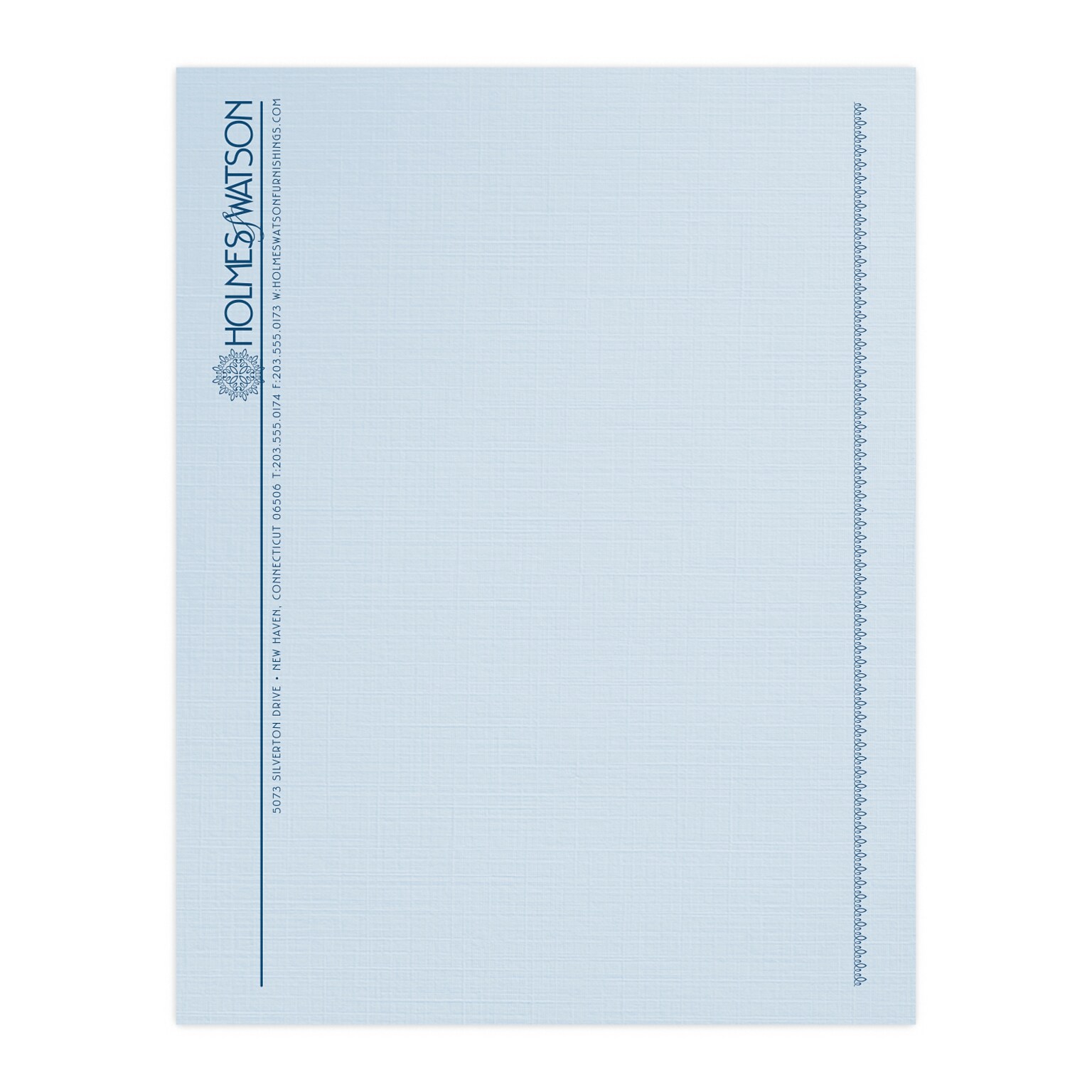 Custom 1 & 2 Color Letterhead, 8.5 x 11, CLASSIC® Linen Haviland Blue 24# Stock, 1 Custom Ink, Flat Print