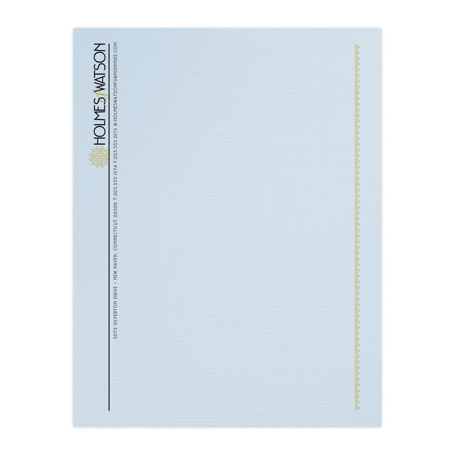 Custom 1 & 2 Color Letterhead, 8.5 x 11, CLASSIC® Linen Haviland Blue 24# Stock, 1 Standard and 1 Custom Inks, Flat Print
