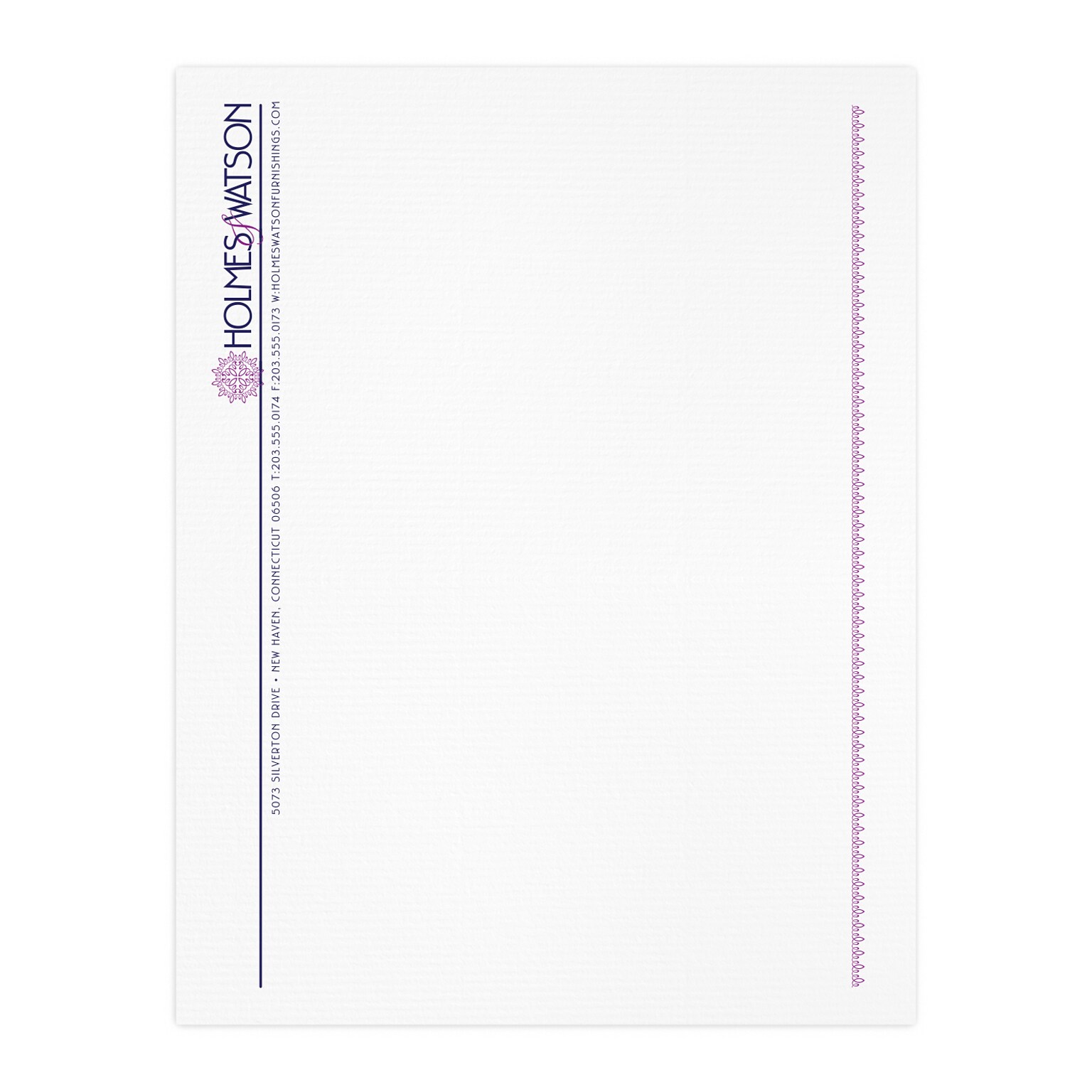 Custom 1 & 2 Color Letterhead, 8.5 x 11, CLASSIC® Laid Solar White 24# Stock, 2 Custom Inks, Flat Print