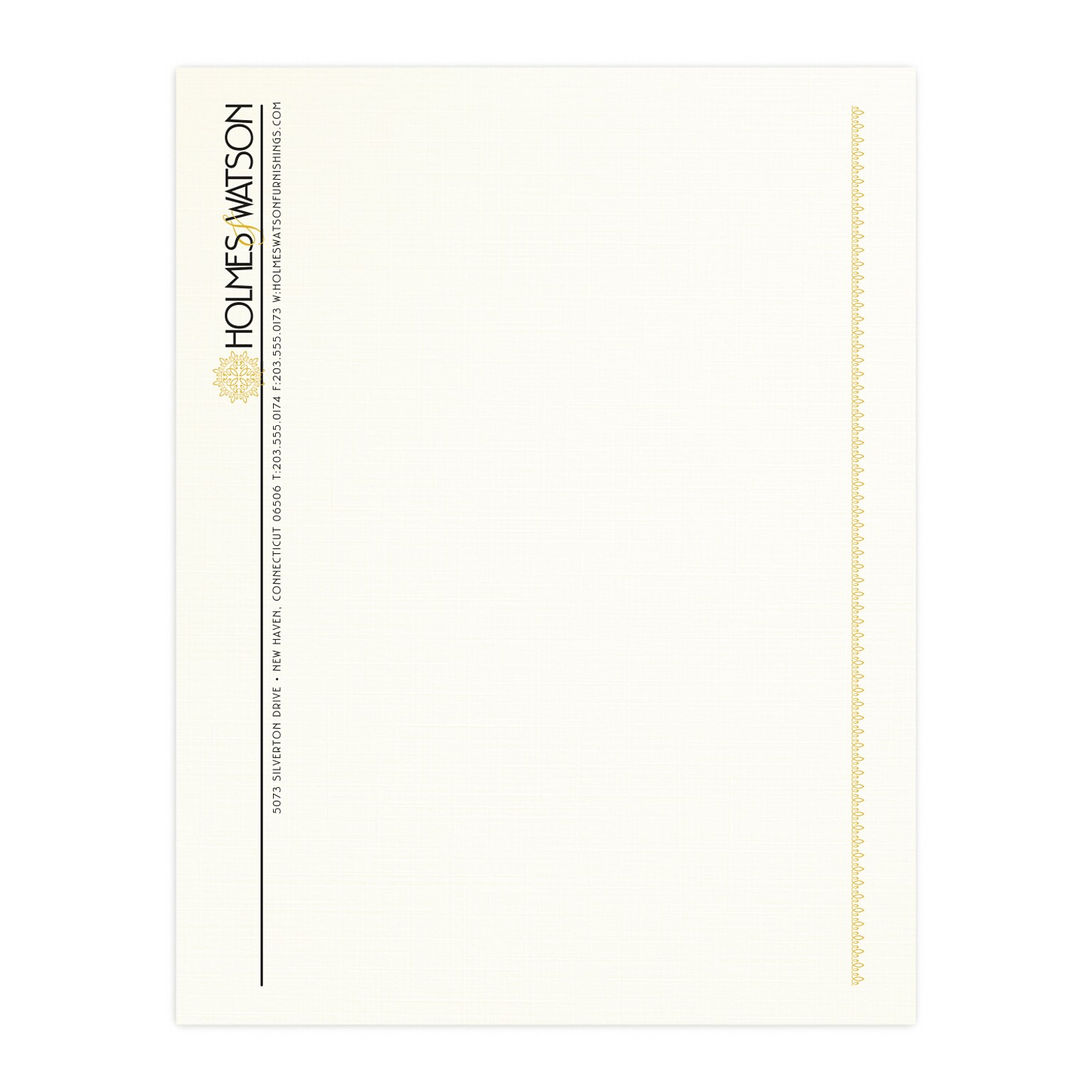 Custom 1 & 2 Color Letterhead, 8.5 x 11, CLASSIC® Linen Natural White 24# Stock, 1 Standard and 1 Custom Inks, Flat Print