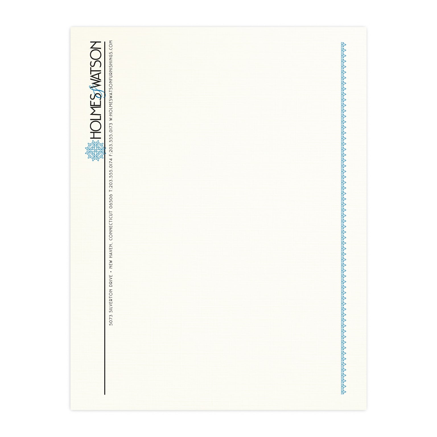 Custom 1 & 2 Color Letterhead, 8.5 x 11, CLASSIC® Linen Natural White 24# Stock, 2 Standard Inks, Flat Print
