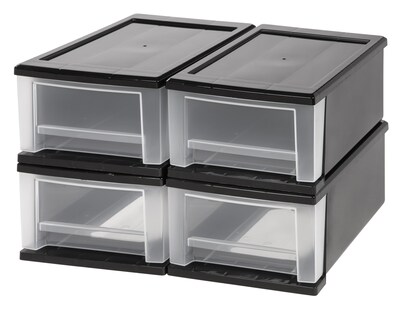 IRIS 7 Qt. Stacking Drawer, Black, 4/PK (129874)
