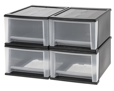 IRIS 17 Qt. Stacking Drawer, Black, 4/PK (129975)