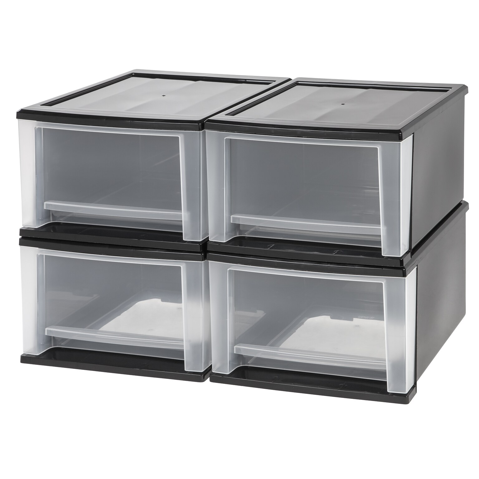 IRIS 17 Qt. Stacking Drawer, Black, 4/PK (129975)