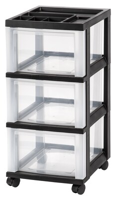 IRIS 3-Drawer Storage Cart with Organizer, Black (585620)