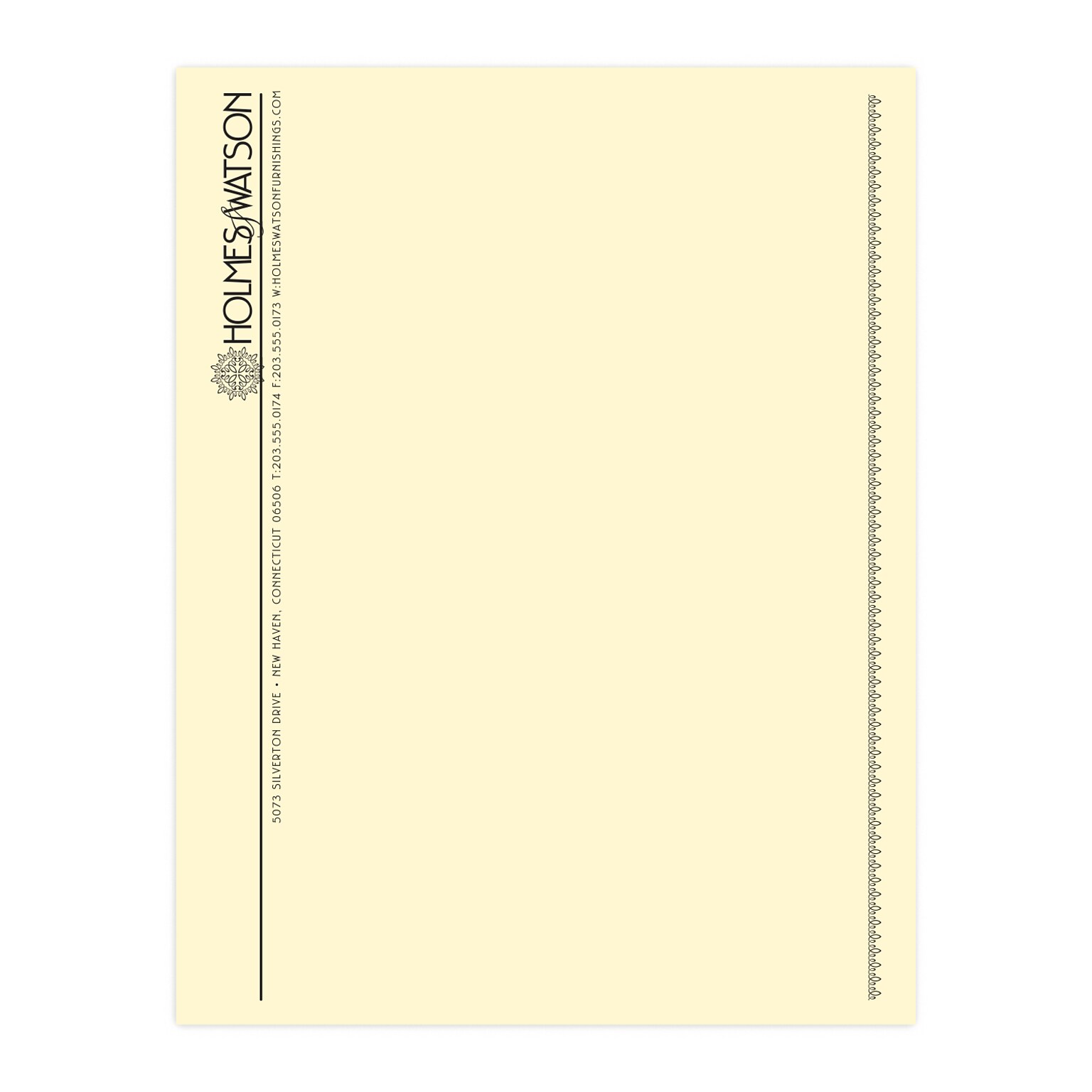 Custom 1 & 2 Color Letterhead, 8.5 x 11, CLASSIC CREST® Baronial Ivory 24# Stock, 1 Standard Ink, Flat Print