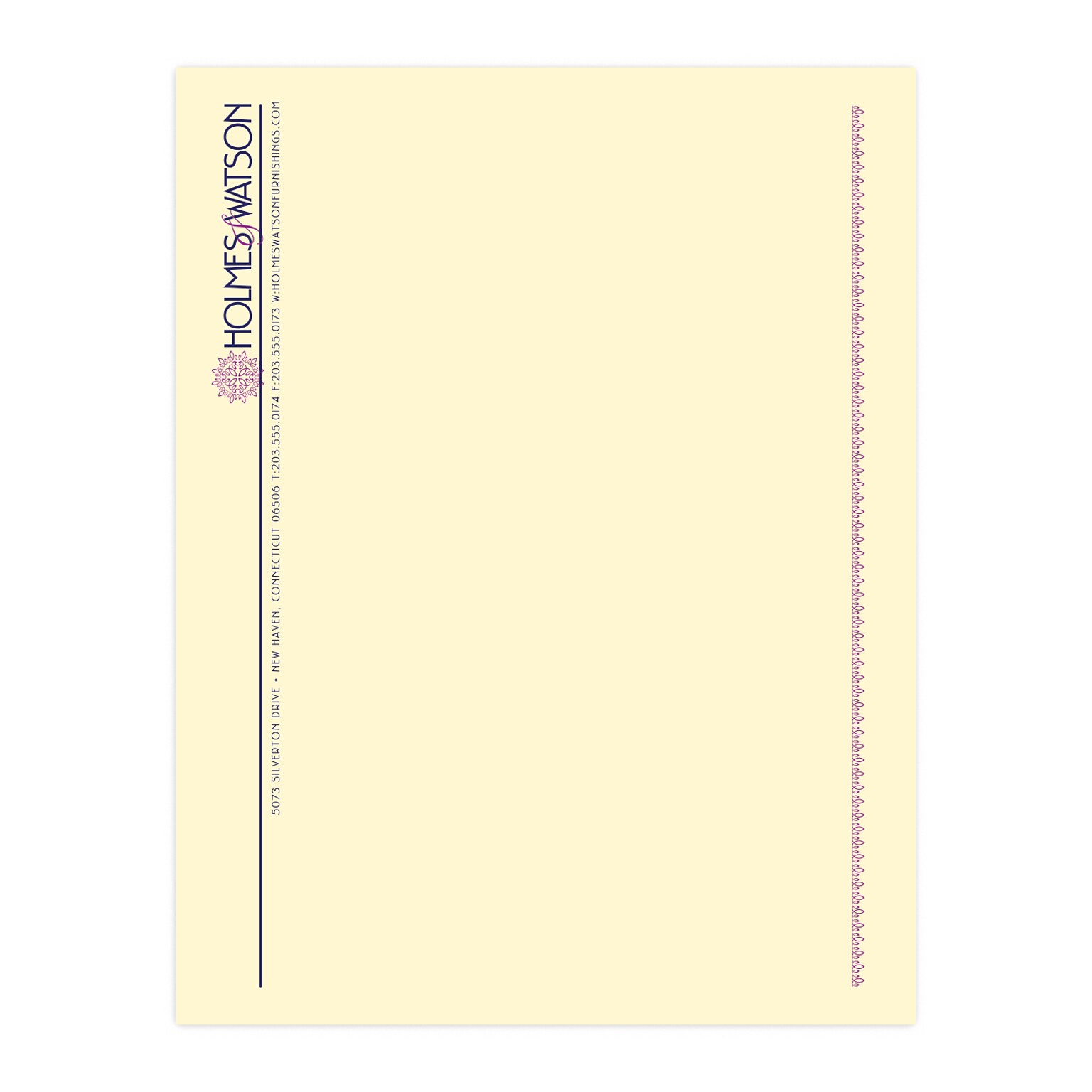 Custom 1 & 2 Color Letterhead, 8.5 x 11, CLASSIC CREST® Baronial Ivory 24# Stock, 2 Custom Inks, Flat Print