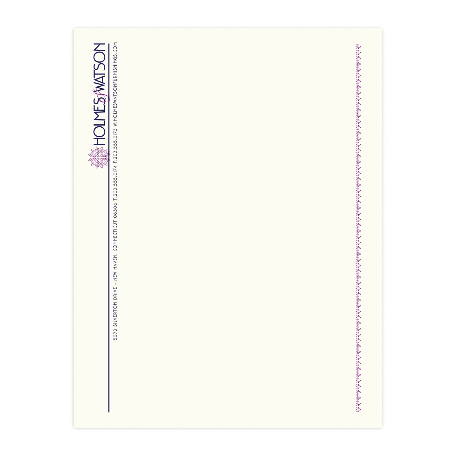 Custom 1 & 2 Color Letterhead, 8.5 x 11, CLASSIC CREST® Natural White 24# Stock, 2 Custom Inks, Flat Print