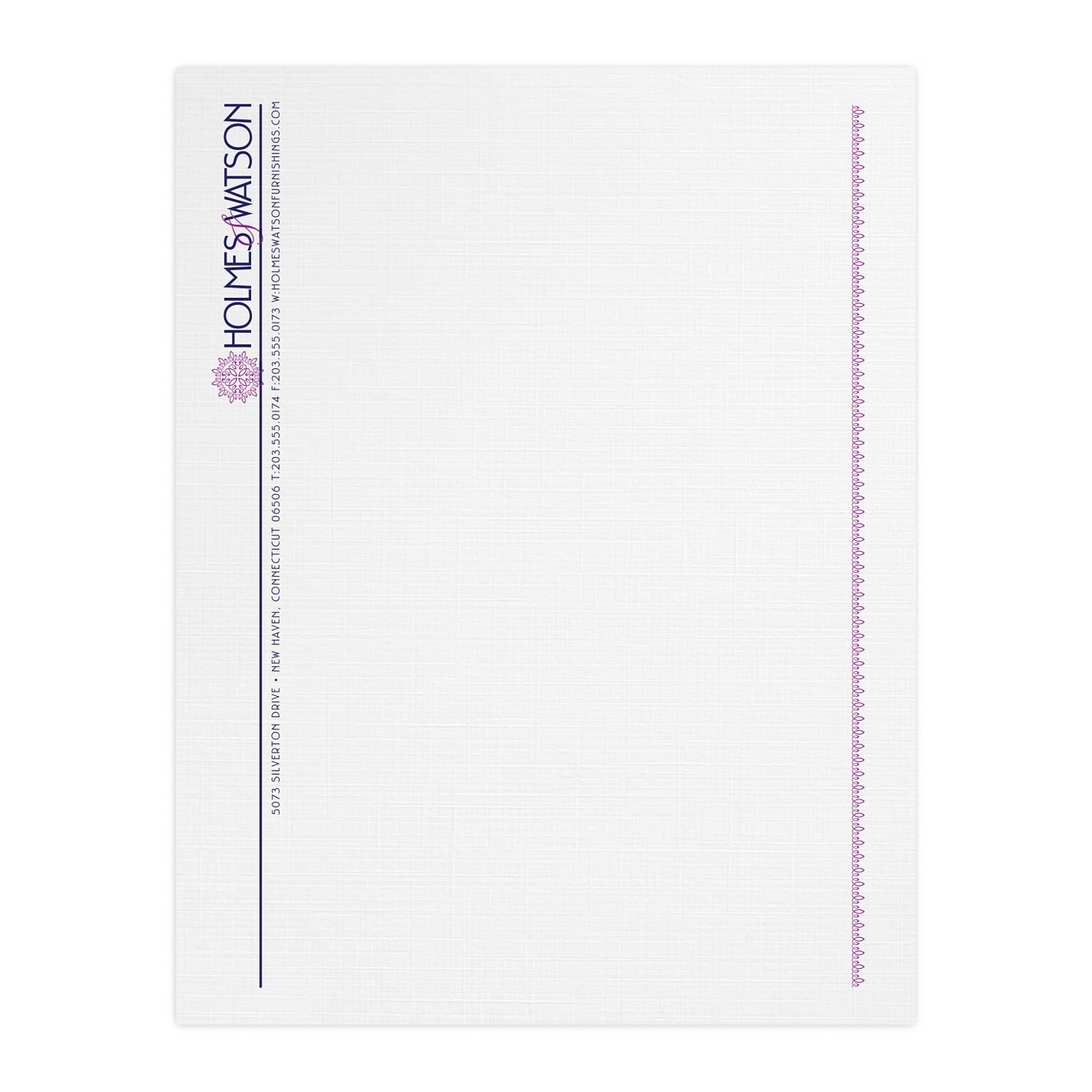 Custom 1 & 2 Color Letterhead, 8.5 x 11, CLASSIC® Linen Solar White 24# Stock, 2 Custom Inks, Flat Print