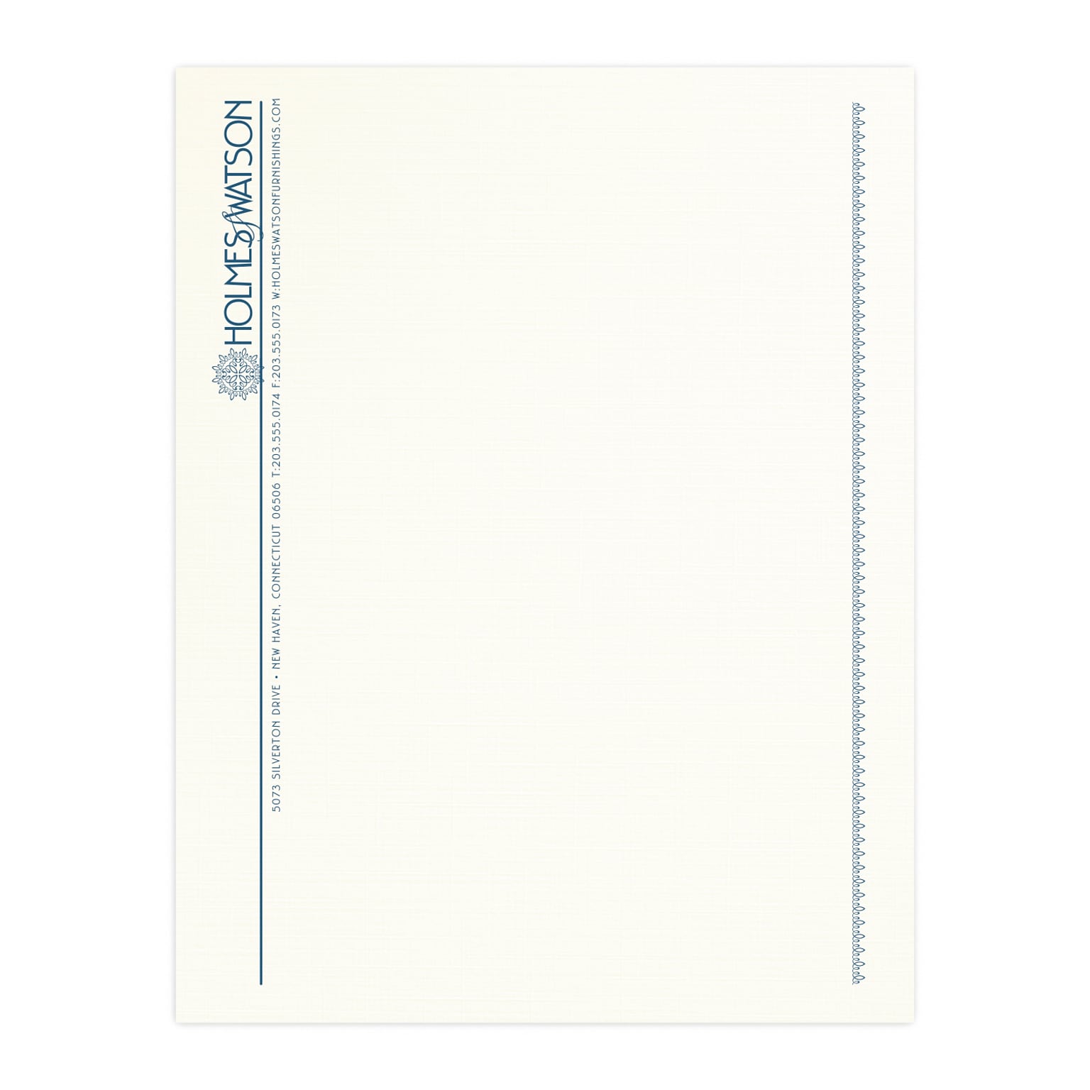 Custom 1 & 2 Color Letterhead, 8.5 x 11, CLASSIC® Linen Natural White 24# Stock, 1 Custom Ink, Flat Print