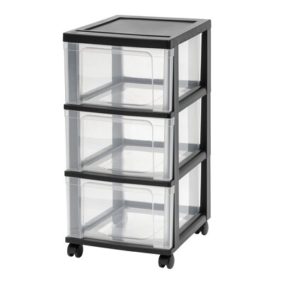 IRIS 3-Drawer Narrow Storage Cart, Black, 2/Pack (599502)