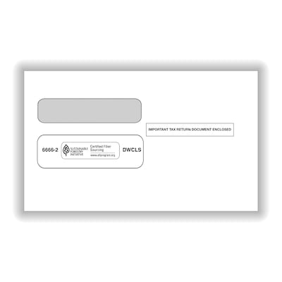 ComplyRight Self Seal Security Tinted Double-Window Tax Envelopes, 5 5/8" x 9.25", 100/Pack (66662100)