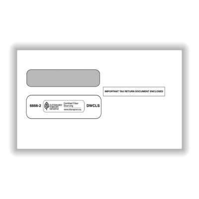 ComplyRight Self Seal Security Tinted Double-Window Tax Envelopes, 5 5/8" x 9.25", 100/Pack (66662100)