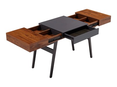 Techni Mobili Expandable 51" MDF Table Desk, Gray/Mahogany (RTA-1854-MAH)