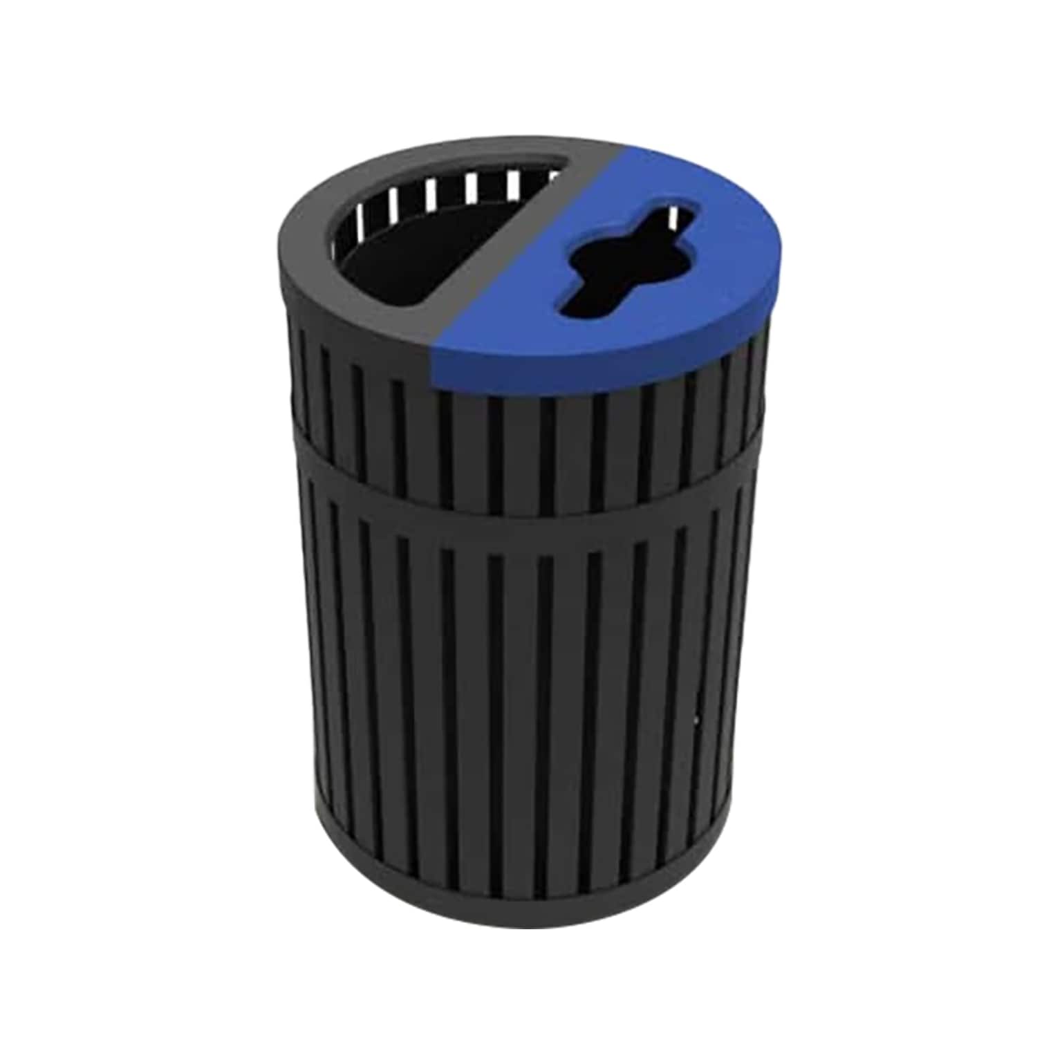 Commercial Zone ArchTec Series Parkview 4 Steel Trash Can with no Lid, Black/Blue, 45 Gal. (728501)