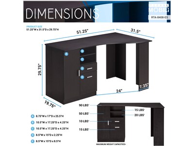 Techni Mobili Classic Office 51" Table Desk, Espresso (RTA-8408-ES)