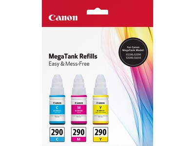 Canon 290 Cyan/Magenta/Yellow Standard Yield Ink Bottle, 3/Pack (1596C005)