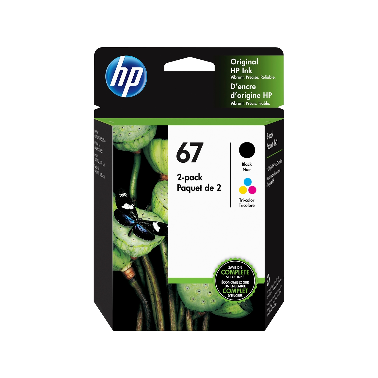 HP 67 Black/Tri-Color Standard Yield Ink Cartridge, 2/Pack (3YP29AN#140)