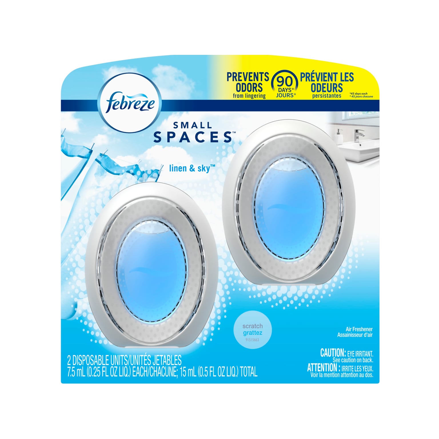 Febreze Small Spaces Solid Air Freshener, Linen & Sky, 0.25 Oz., 2/Pack (93326EA)