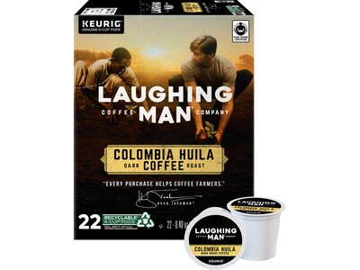 Laughing Man Colombia Huila Dark Chocolate/Black Cherry Coffee, Dark Roast, 0.40 oz. Keurig® K-Cup® Pods, 22/Box (383377)