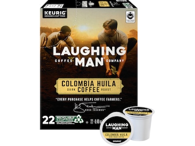 Laughing Man Colombia Huila Dark Chocolate/Black Cherry Coffee, Dark Roast, 0.40 oz. Keurig® K-Cup® Pods, 22/Box (383377)