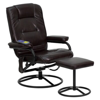 Flash Furniture Leather Massaging Recliner and Ottoman with Metal Base, Brown
