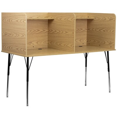 Flash Furniture Double Wide Study Carrels with Adjustable Legs and Top Shelf, Oak