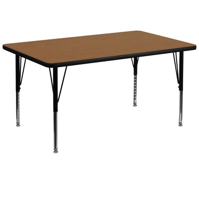 Flash Furniture 16 1/8 - 25 1/8 H x 36 W x 72 D Steel Rectangular Activity Table, Oak
