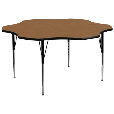 Flash Furniture 21 1/8 - 30 1/8 H x 60 W x 60 D Steel Flower Shaped Activity Table, Oak