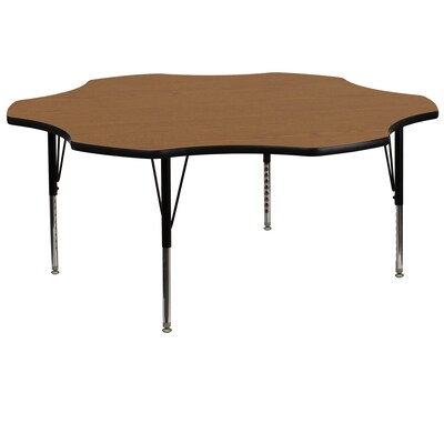 Flash Furniture 16 1/8  - 25 1/8 H x 60 W x 60 D Steel Flower Shaped Activity Table, Oak